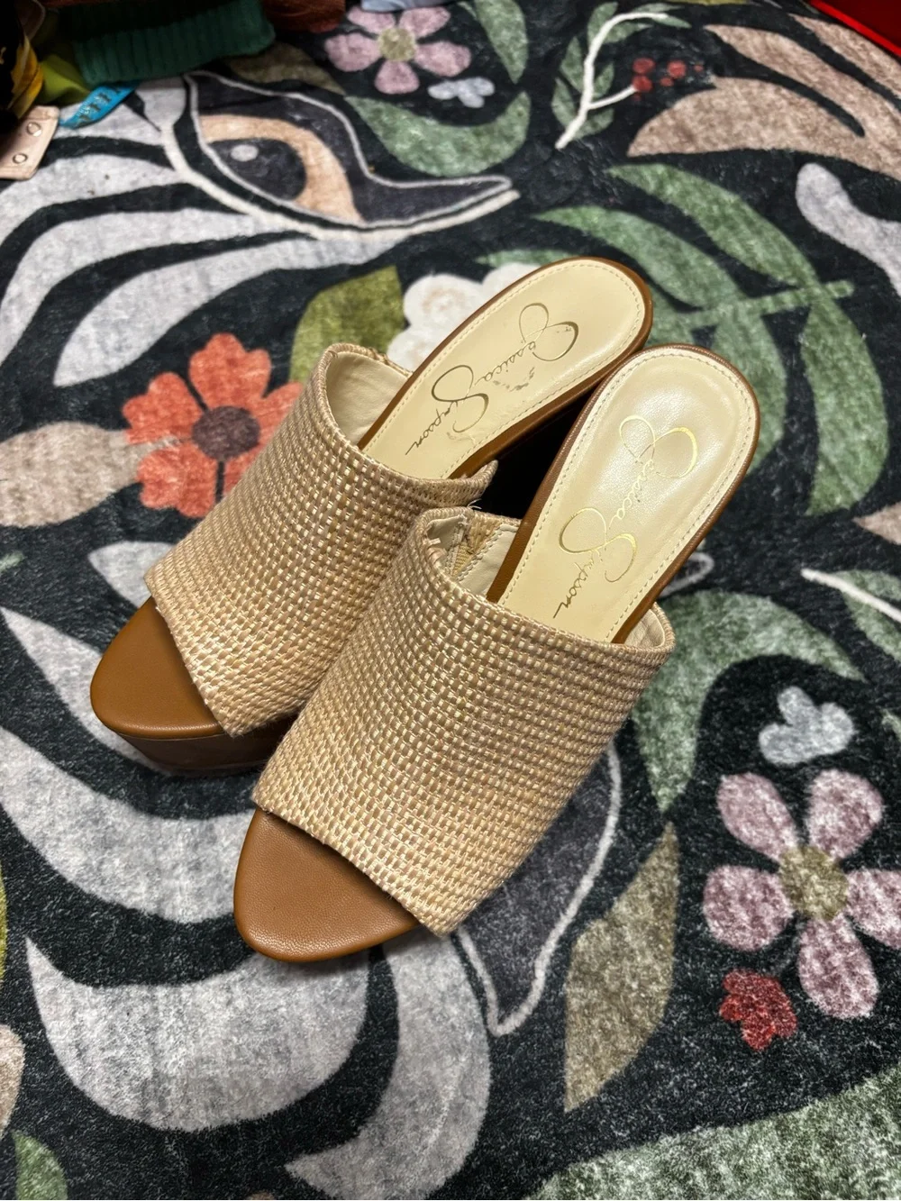 Jessica Simpson Beige Woven Platform Mule Heels